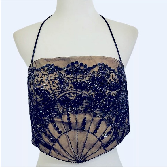 Sean Collection Tops - Sean Collection Beaded Halter Top Corset Back
